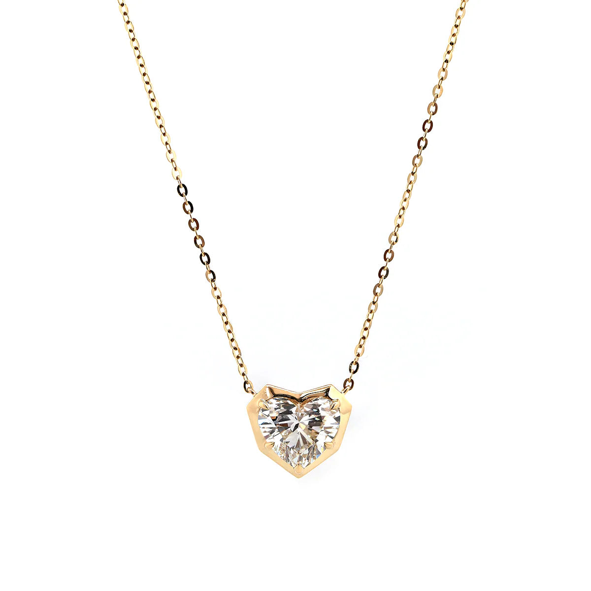 14K Yellow Gold Necklace with 2.5ct Heart Shaped Lab Diamond Pendant in Bezel Setting and Round Cross Chain