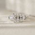 Vintage art style old mine cut 3-carat lab-grown diamond three-stone ring