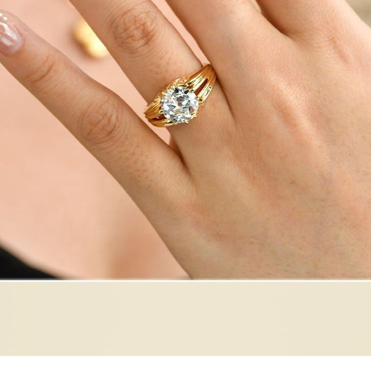 3-carat lab-cut diamond, old-cut 18k gold engagement ring, vintage style