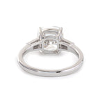 Old mine-cut laboratory-grown diamond three-stone ring, prong setting, custom wedding ring.