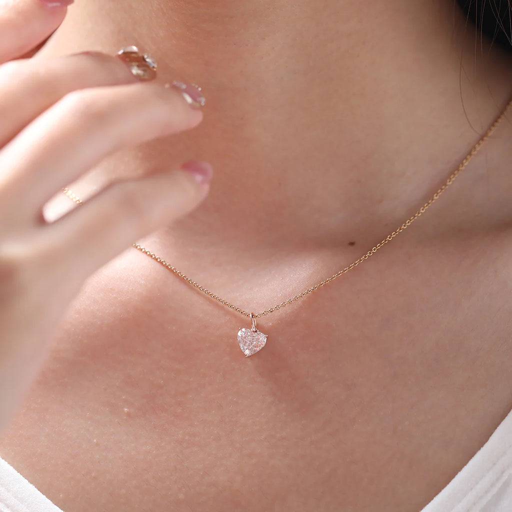14K Rose Gold 1ct Heart Shaped Pink Lab Diamond Pendant with Corss Chain