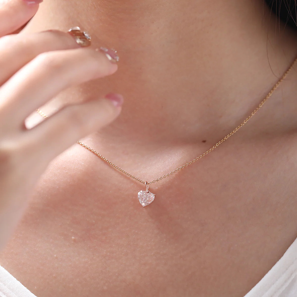 14K Rose Gold 1ct Heart Shaped Pink Lab Diamond Pendant with Corss Chain