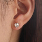 14K Yellow Gold 2 ct tw Old Mine Cut Lab Diamond 8 Claw Crown Basket Stud Earrings