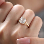 14K 18K Yellow Gold 3 Carat Old Mine Cut Lab Diamond 8 Prong Crown Basket Solitaire Ring