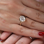 14K Yellow Gold Round Lab Diamond Bezel Crowm Basket Solitaire Ring