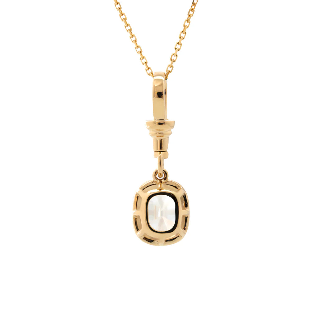 14K Yellow Gold 2ct Elongated Old Mine Cut Lab Diamond Bezel Pendant Necklace with Cross Chain