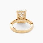 Emerald Cut Lab Diamond Double Round Prong Hidden Halo Millegrain Vintage Bridal Set — Engagement Ring with Half Eternity Band