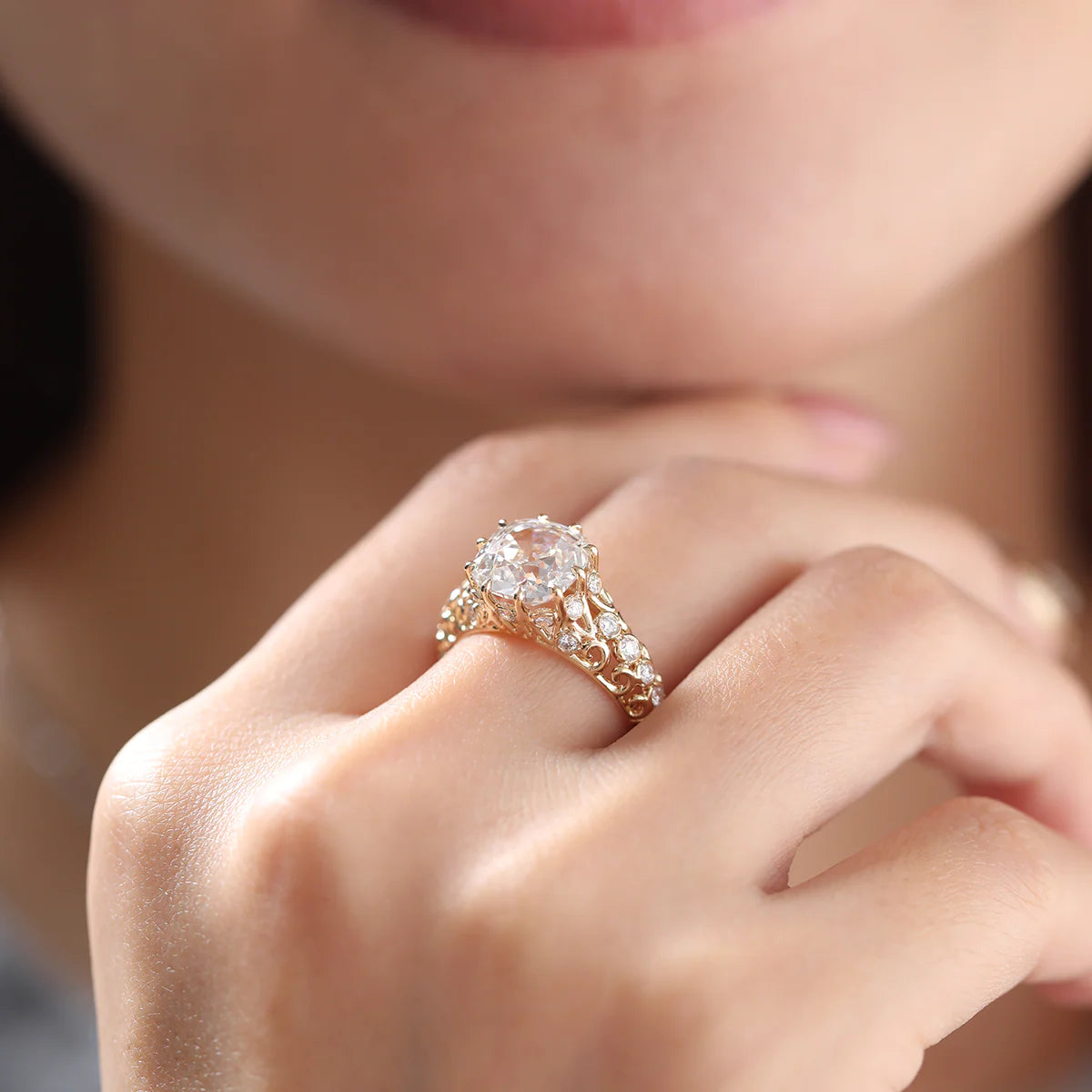 14K Yellow Gold 3.5ct Elongated Lab Diamond Antique-inspired Ring