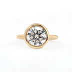 14K Yellow Gold Round Lab Diamond Bezel Crowm Basket Solitaire Ring