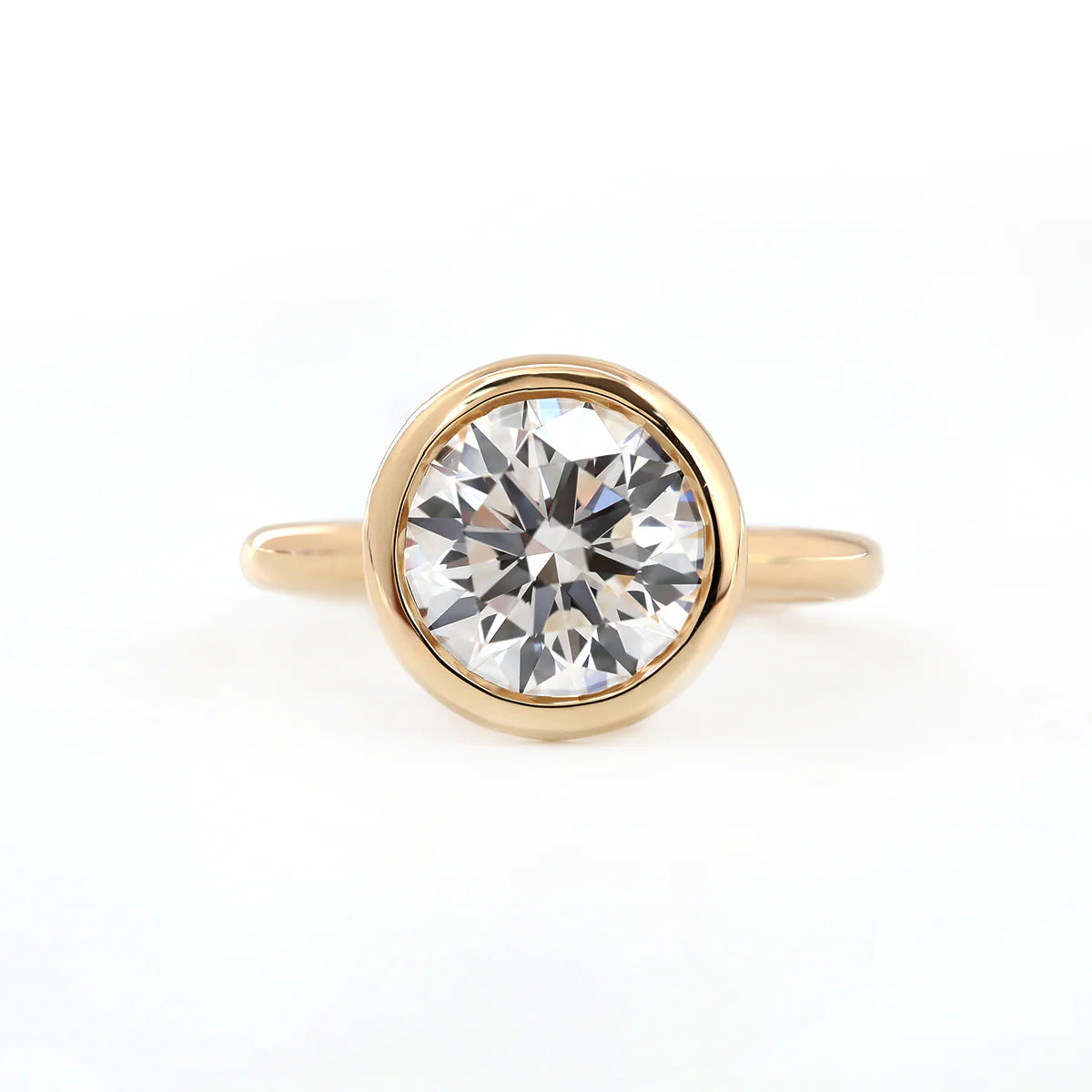 14K Yellow Gold Round Lab Diamond Bezel Crowm Basket Solitaire Ring