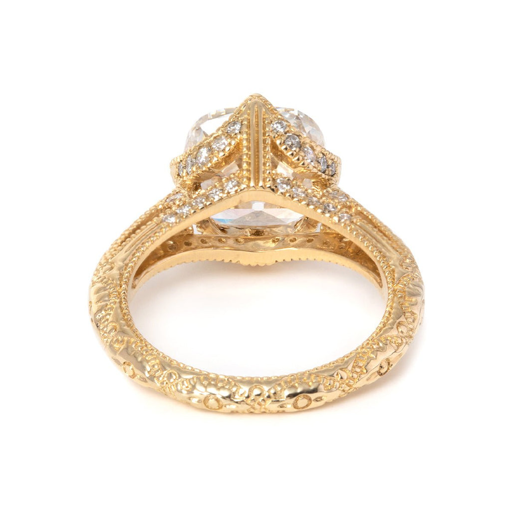 Elongated Old Mine Cut Lab-Grown Diamond Ring in Vintage Style with Crown & Side Stones