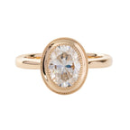14K 18K Yellow Gold Oval Cut Lab Diamond Thousand Grain Basket Style Solitaire Ring