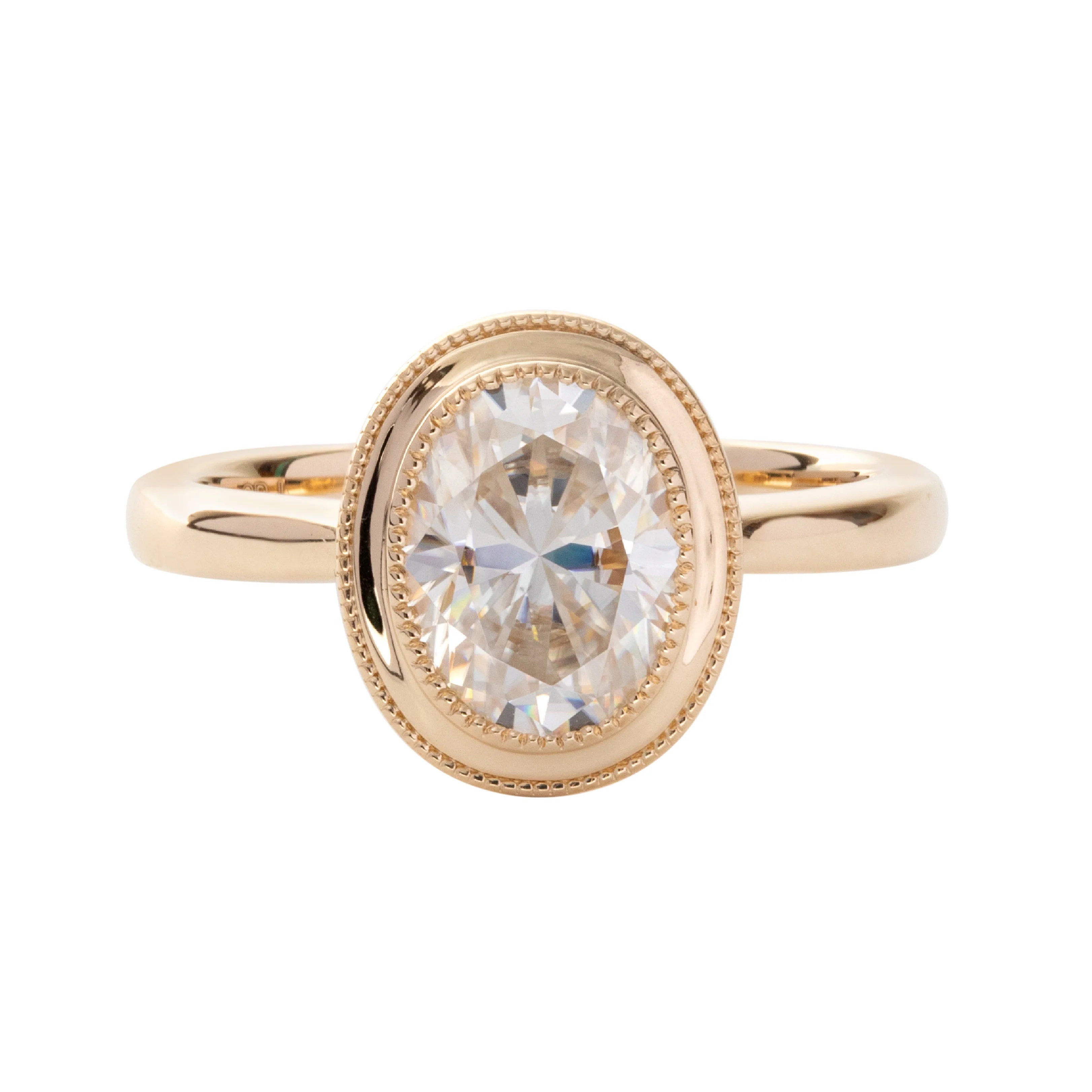 14K 18K Yellow Gold Oval Cut Lab Diamond Thousand Grain Basket Style Solitaire Ring