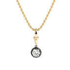 14K Yellow Gold 1ct Round Lab Diamond Pendant Necklace with Black Rhodium Plated Bezel