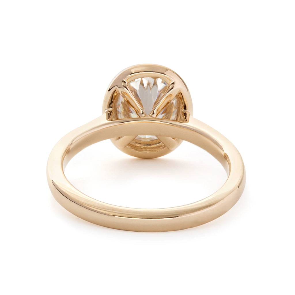 14K 18K Yellow Gold Oval Cut Lab Diamond Thousand Grain Basket Style Solitaire Ring