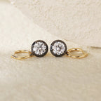 18K Yellow and White Gold with Black Rhodium Plated 2 ct tw Round Cut Diamond Bezel Hoop Earrings