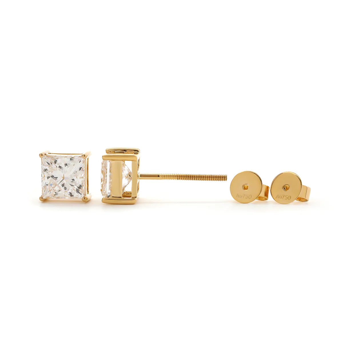 Custom 14k/18k gold princess-cut lab-grown diamond stud earrings