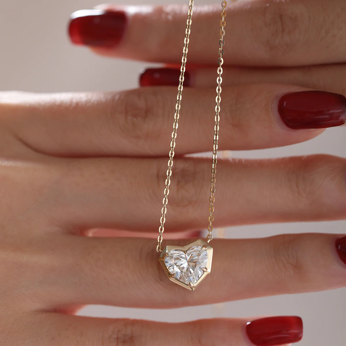 14K Yellow Gold Necklace with 2.5ct Heart Shaped Lab Diamond Pendant in Bezel Setting and Round Cross Chain