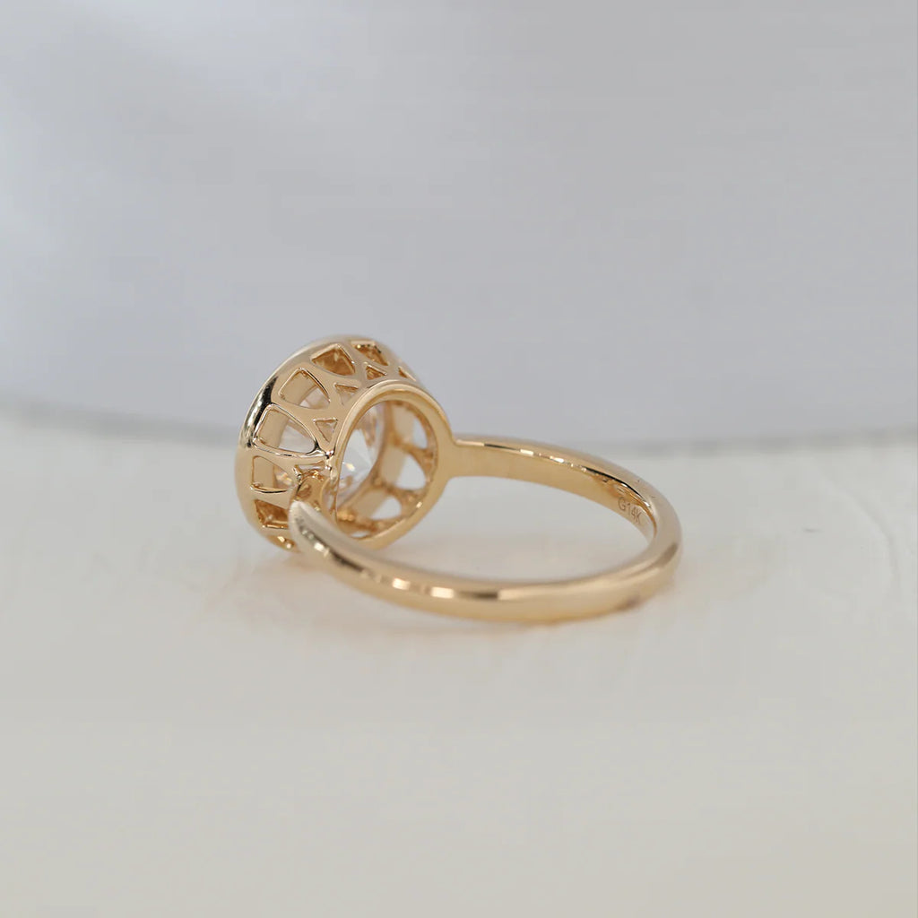 14K Yellow Gold Round Lab Diamond Bezel Crowm Basket Solitaire Ring