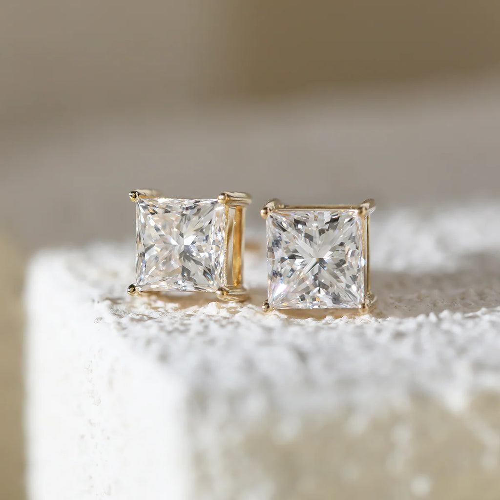 Custom 14k/18k gold princess-cut lab-grown diamond stud earrings