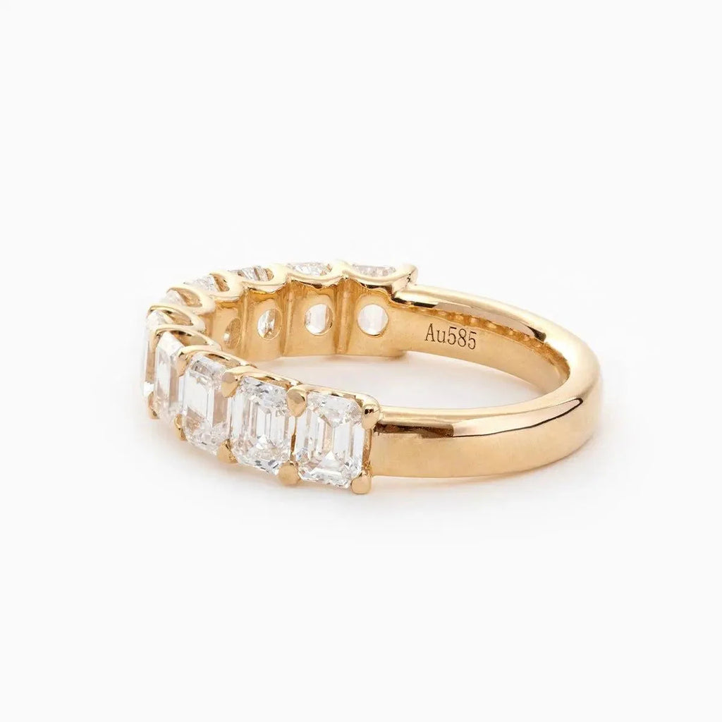4*3MM Emerald Cut Lab Diamond U Shaped Pave Half Eternity Band