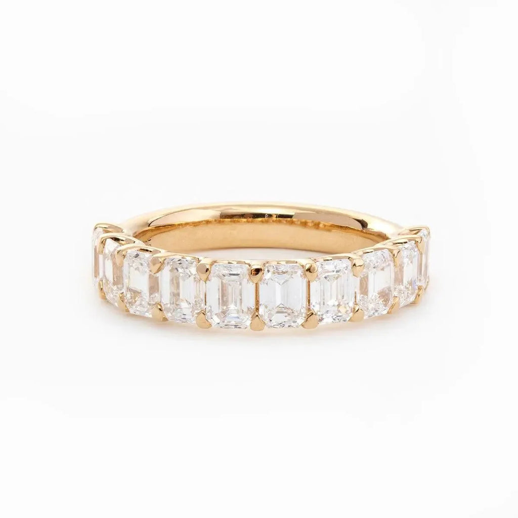 4*3MM Emerald Cut Lab Diamond U Shaped Pave Half Eternity Band