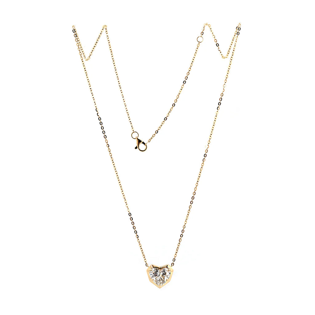 14K Yellow Gold Necklace with 2.5ct Heart Shaped Lab Diamond Pendant in Bezel Setting and Round Cross Chain