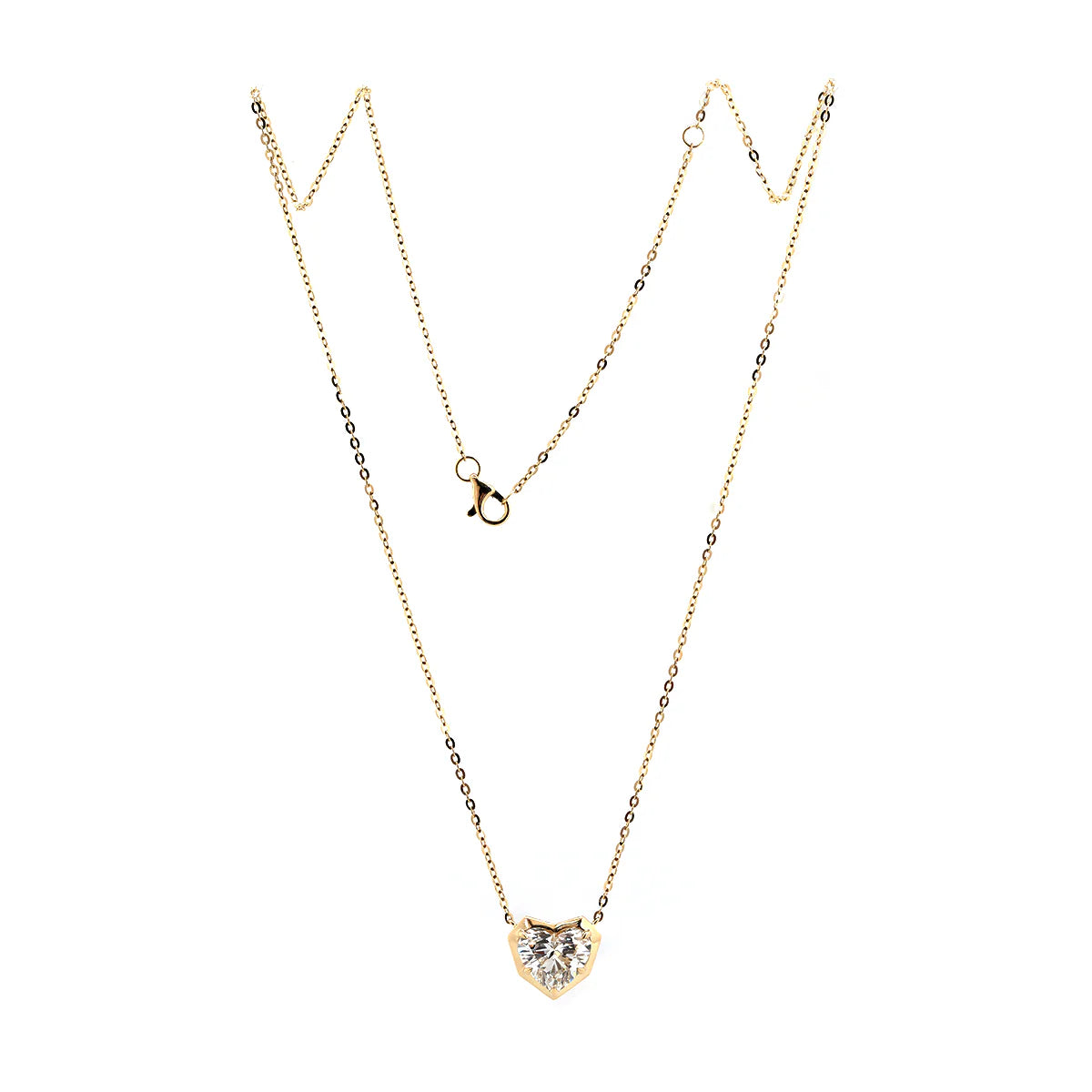 14K Yellow Gold Necklace with 2.5ct Heart Shaped Lab Diamond Pendant in Bezel Setting and Round Cross Chain