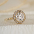 14K Yellow Gold 2.5ct Old European Cut Lab Diamond Edwardian Style Ring with Round Lab Diamond Halo Ring