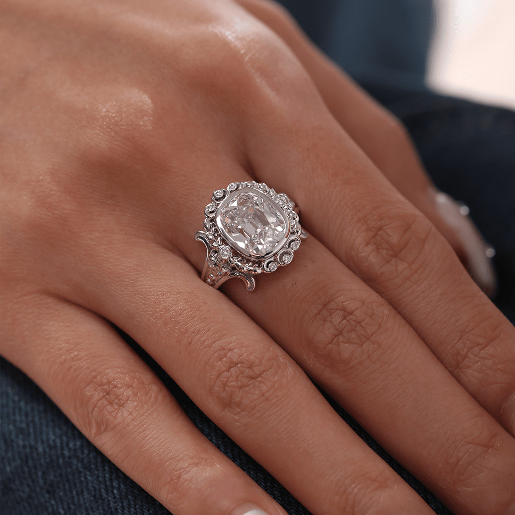 Timeless Antique Style Elongated Old Mine Cut Lab-Grown Diamond Openwork Ring