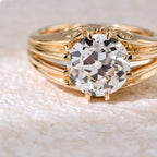 3-carat lab-cut diamond, old-cut 18k gold engagement ring, vintage style
