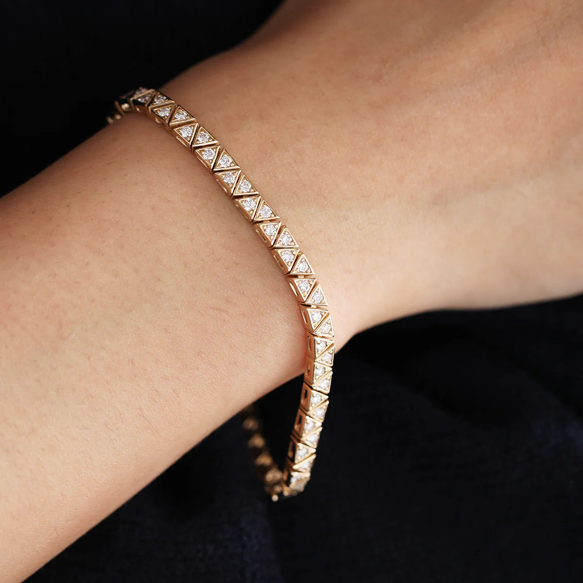 14K Yellow Gold Round Lab Dimaond Triangle Bracelet