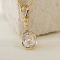 14K Yellow Gold 2ct Elongated Old Mine Cut Lab Diamond Bezel Pendant Necklace with Cross Chain