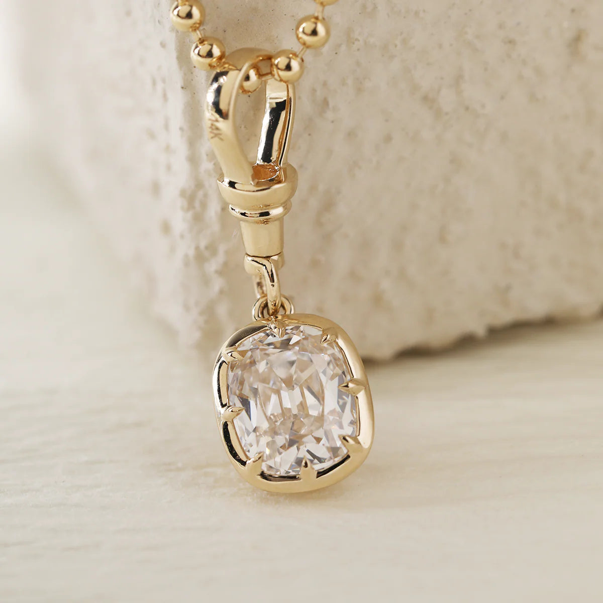 14K Yellow Gold 2ct Elongated Old Mine Cut Lab Diamond Bezel Pendant Necklace with Cross Chain