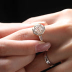 18K Yellow Gold 3ct Antique Bagua-shaped Step Cut Lab Diamond Ring with Tapered Step Cut Lab Diamond Halo and Two Tapered Baguette Cut Side-stone