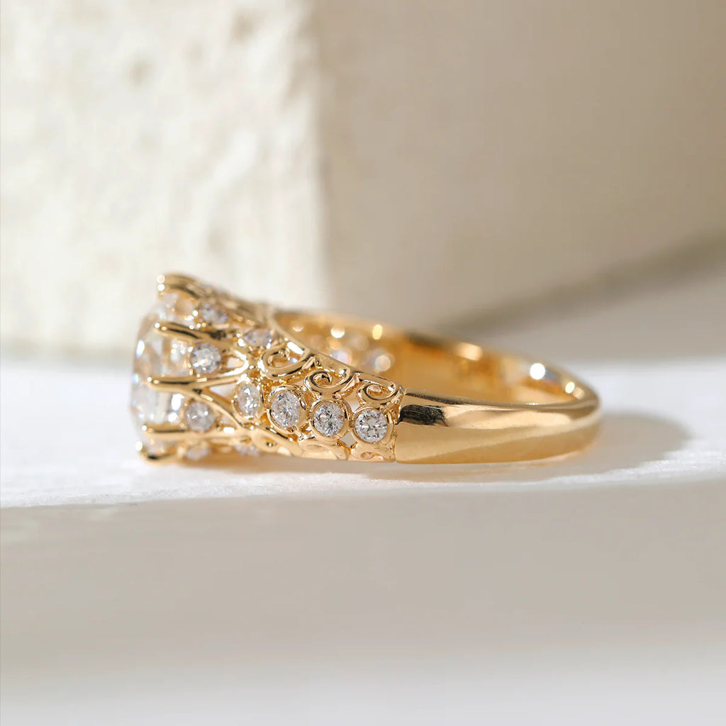 14K Yellow Gold 3.5ct Elongated Lab Diamond Antique-inspired Ring