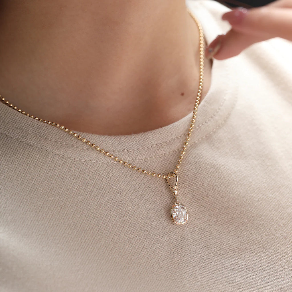 14K Yellow Gold 2ct Elongated Old Mine Cut Lab Diamond Bezel Pendant Necklace with Cross Chain