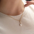 14K Yellow Gold 2ct Elongated Old Mine Cut Lab Diamond Bezel Pendant Necklace with Cross Chain