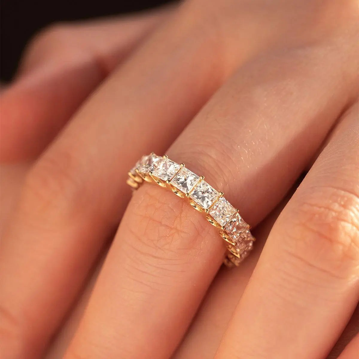 18K Yellow Gold Princess Cut Lab Diamond Eternity Band