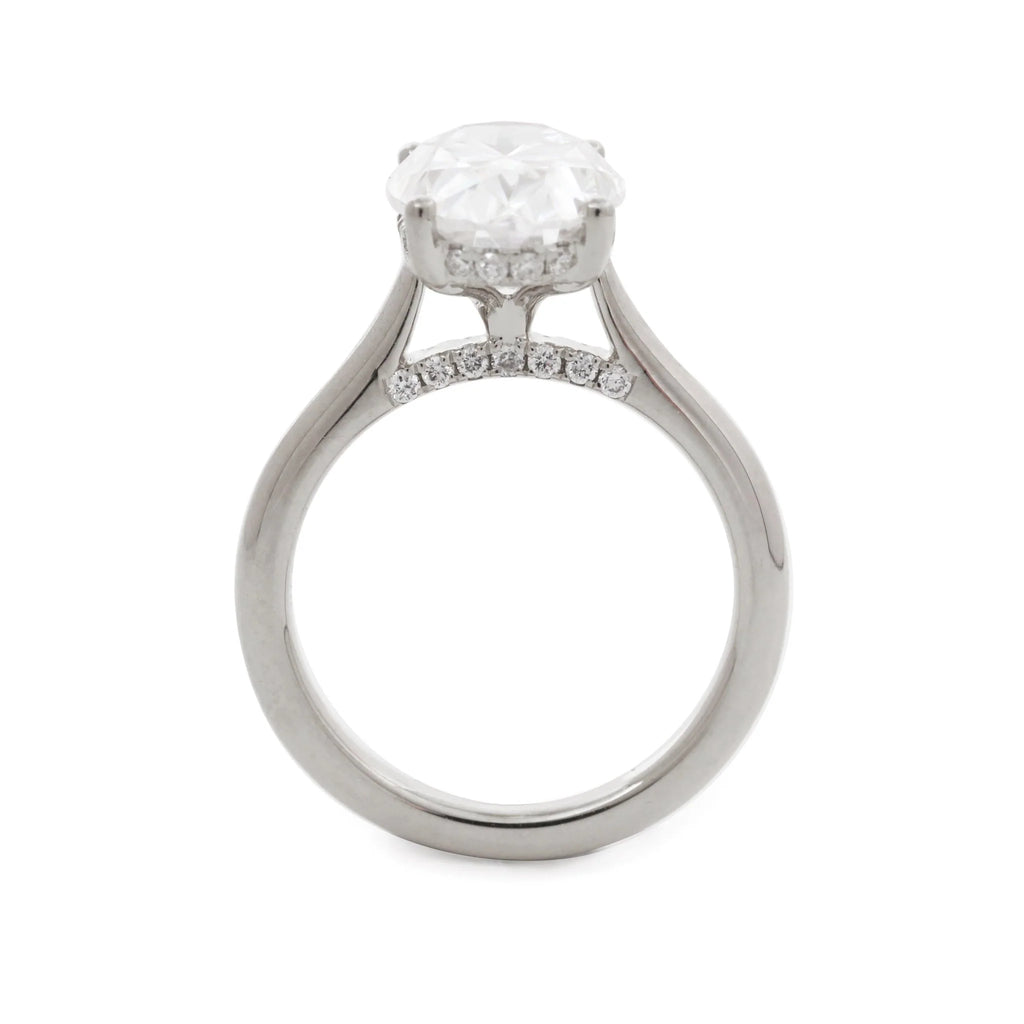 Oval Lab Diamond 4-Round Prong Hidden Halo Cathedral Bridal Set — Engagement Ring with Oval Lab Diamond Half Eternity Shared-Prong Band