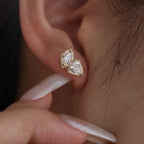 14K Yellow Gold Pear and Marquise Cut Lab Diamond Stud Earrings