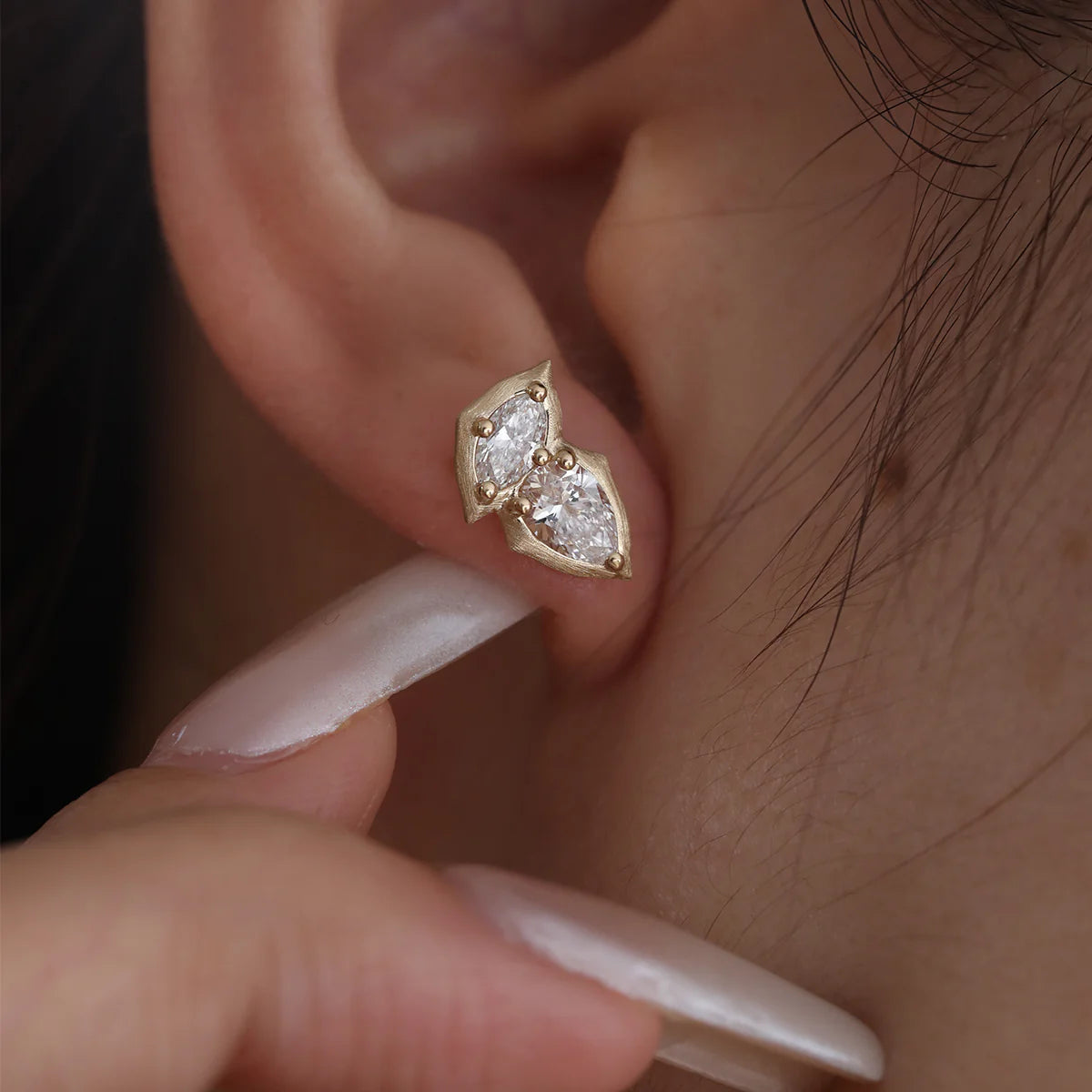 14K Yellow Gold Pear and Marquise Cut Lab Diamond Stud Earrings