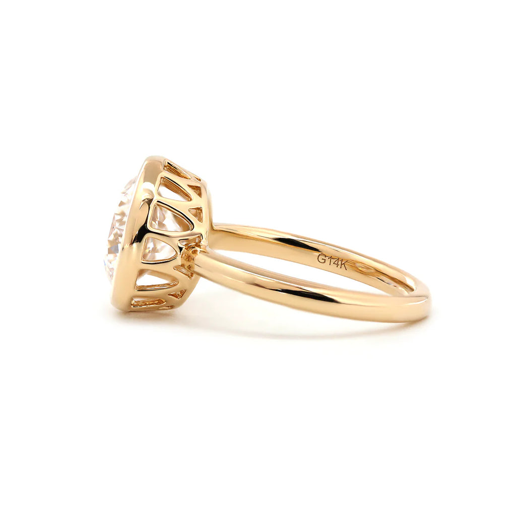 14K Yellow Gold Round Lab Diamond Bezel Crowm Basket Solitaire Ring