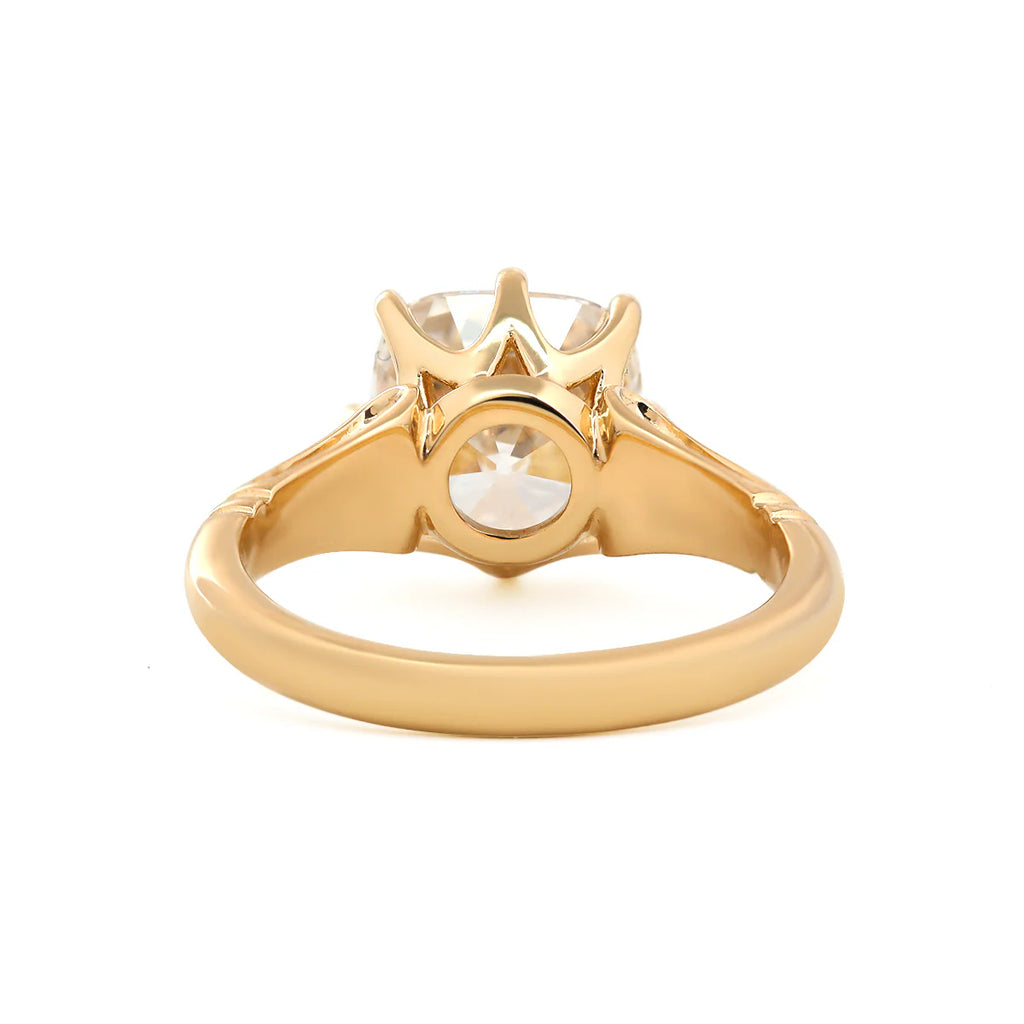 14K 18K Yellow Gold 3 Carat Old Mine Cut Lab Diamond 8 Prong Crown Basket Solitaire Ring