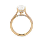Oval Lab Diamond 4-Round Prong Hidden Halo Cathedral Bridal Set — Engagement Ring with Oval Lab Diamond Half Eternity Shared-Prong Band
