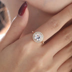 14K Yellow Gold 2.5ct Old European Cut Lab Diamond Edwardian Style Ring with Round Lab Diamond Halo Ring