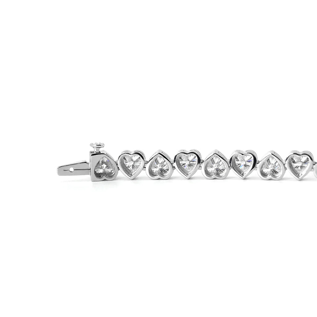 14k 18K White Gold Heart Shape Lab Diamond Bezel Tennis Bracelet