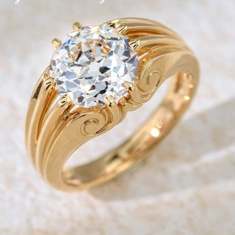 3-carat lab-cut diamond, old-cut 18k gold engagement ring, vintage style