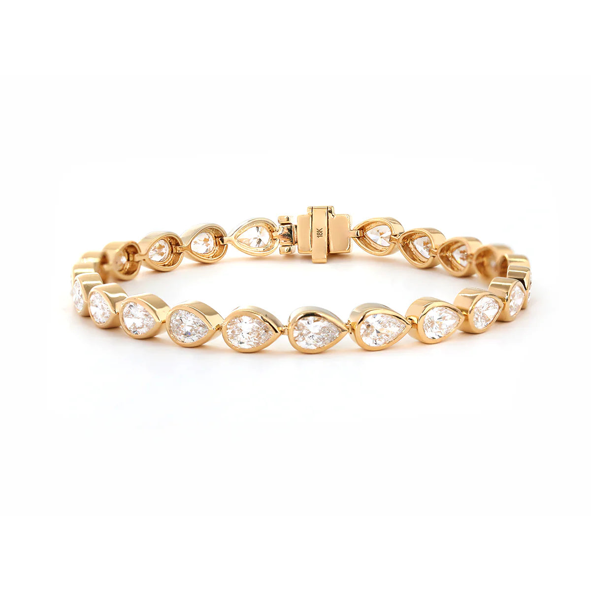 18K Yellow Gold Pear Shape Lab Diamond Bezel Tennis Bracelet