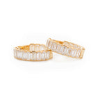 18K Yellow Gold Emerald Cut Lab Diamond Half Bezel Huggie Earrings